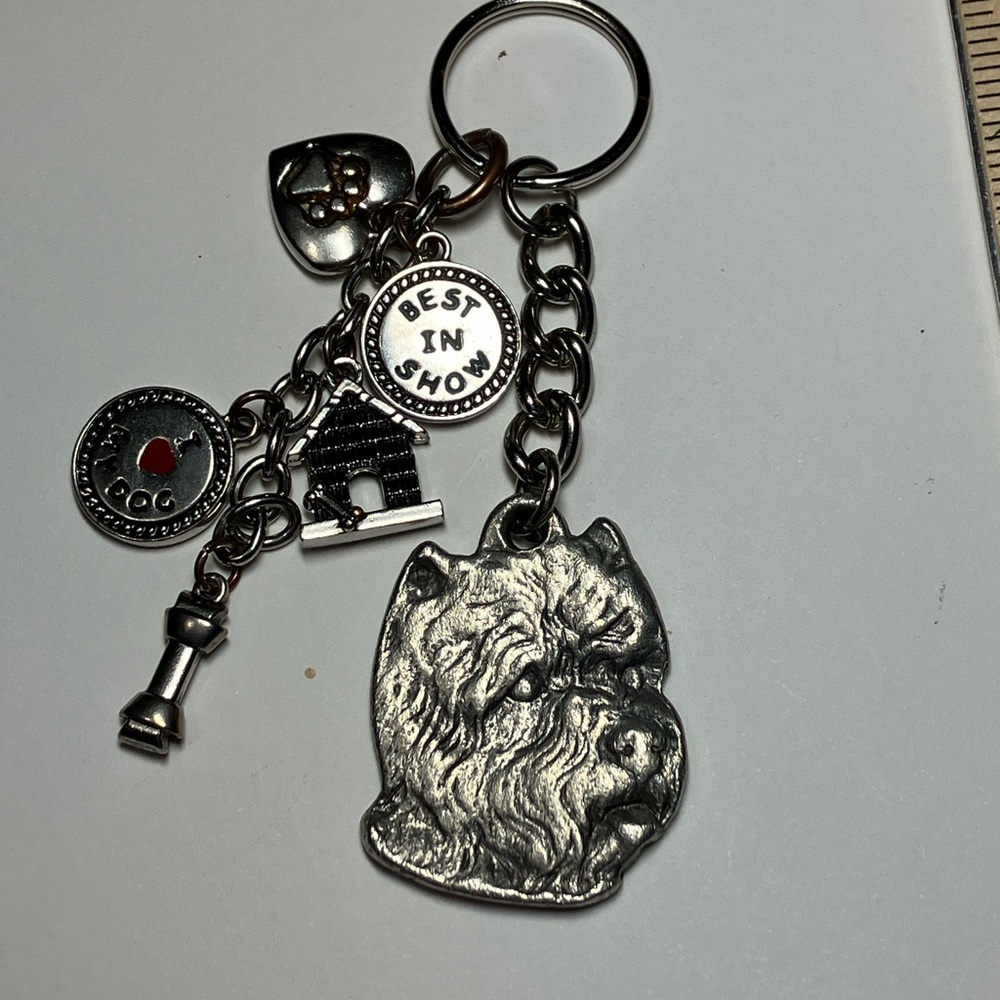 Pewter Dog Keychain with Charms for purse